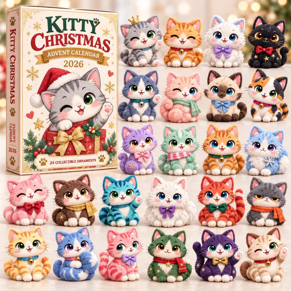 Kitty Christmas Cheer Advent Calendar 2026 Fluffy Kitten 24 Days Countdown Cat Lover Gift, 3D Acrylic Collectibles