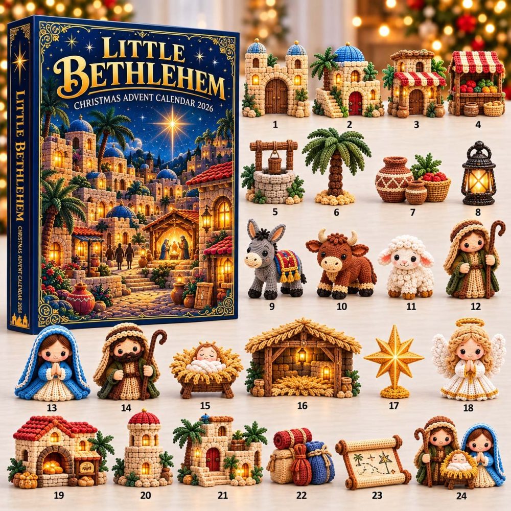Little Bethlehem Advent Calendar 2026 Crochet Holy Village 24 Days Countdown Nativity Gift, 3D Acrylic Collectibles