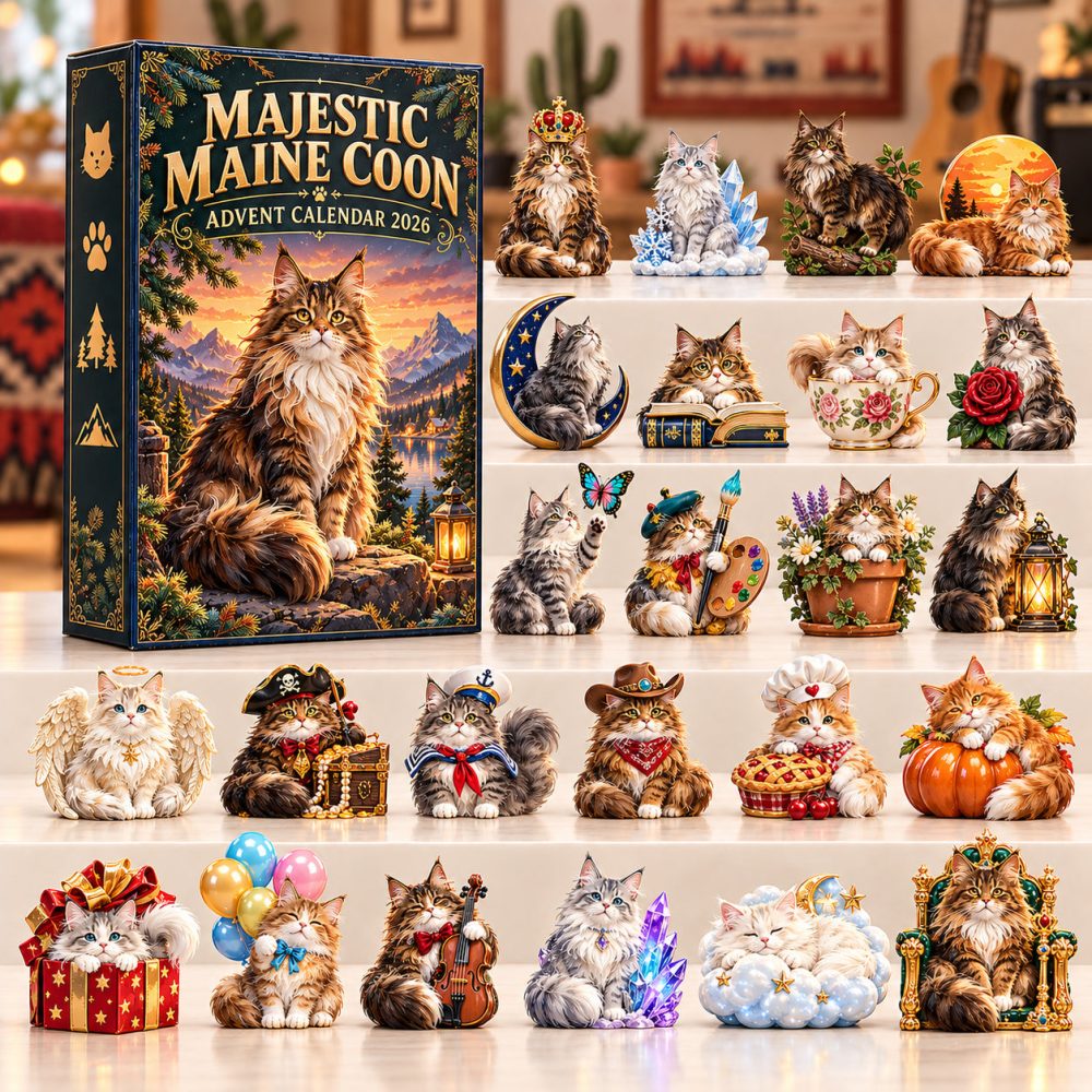 Majestic Maine Coon Advent Calendar 2026 Royal Fluffy Cat 24 Days Countdown Gift For Cat Lovers, 3D Acrylic Collectibles