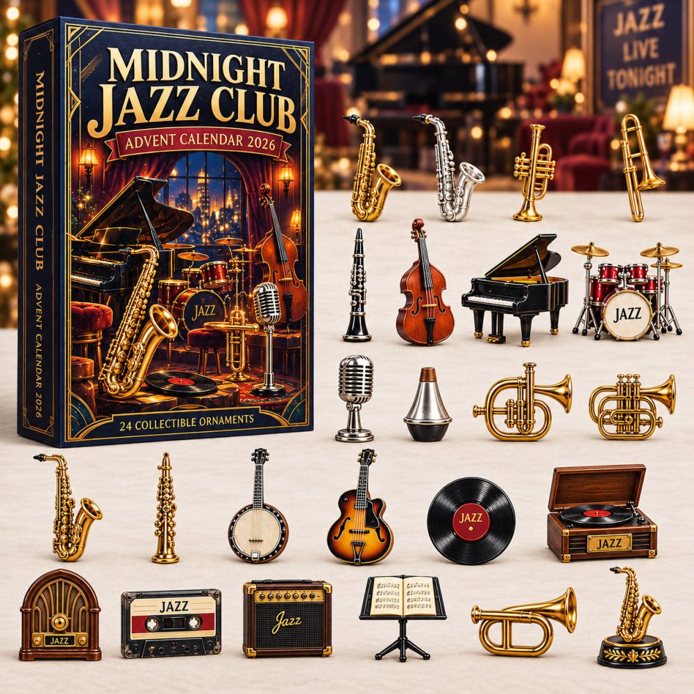 Midnight Jazz Club Advent Calendar 2026 Saxophone Trumpet Piano 24 Days Countdown Jazz Lover Gift, 3D Acrylic Collectibles