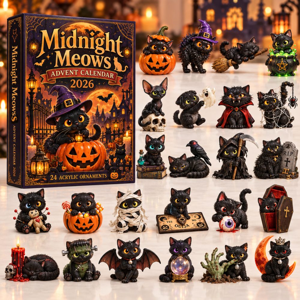 Midnight Meows Advent Calendar 2026 Spooky Halloween Cat 24 Days Countdown Halloween Gift, 3D Acrylic Collectibles