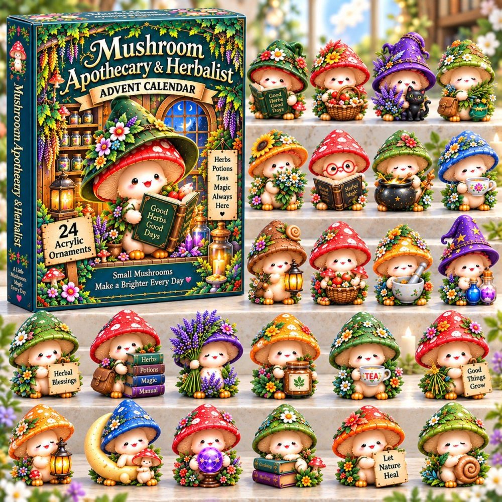 Mushroom Apothecary Herbalist Advent Calendar 2026 Herbal Potion 24 Days Countdown Witchy Gift, 3D Acrylic Collectibles
