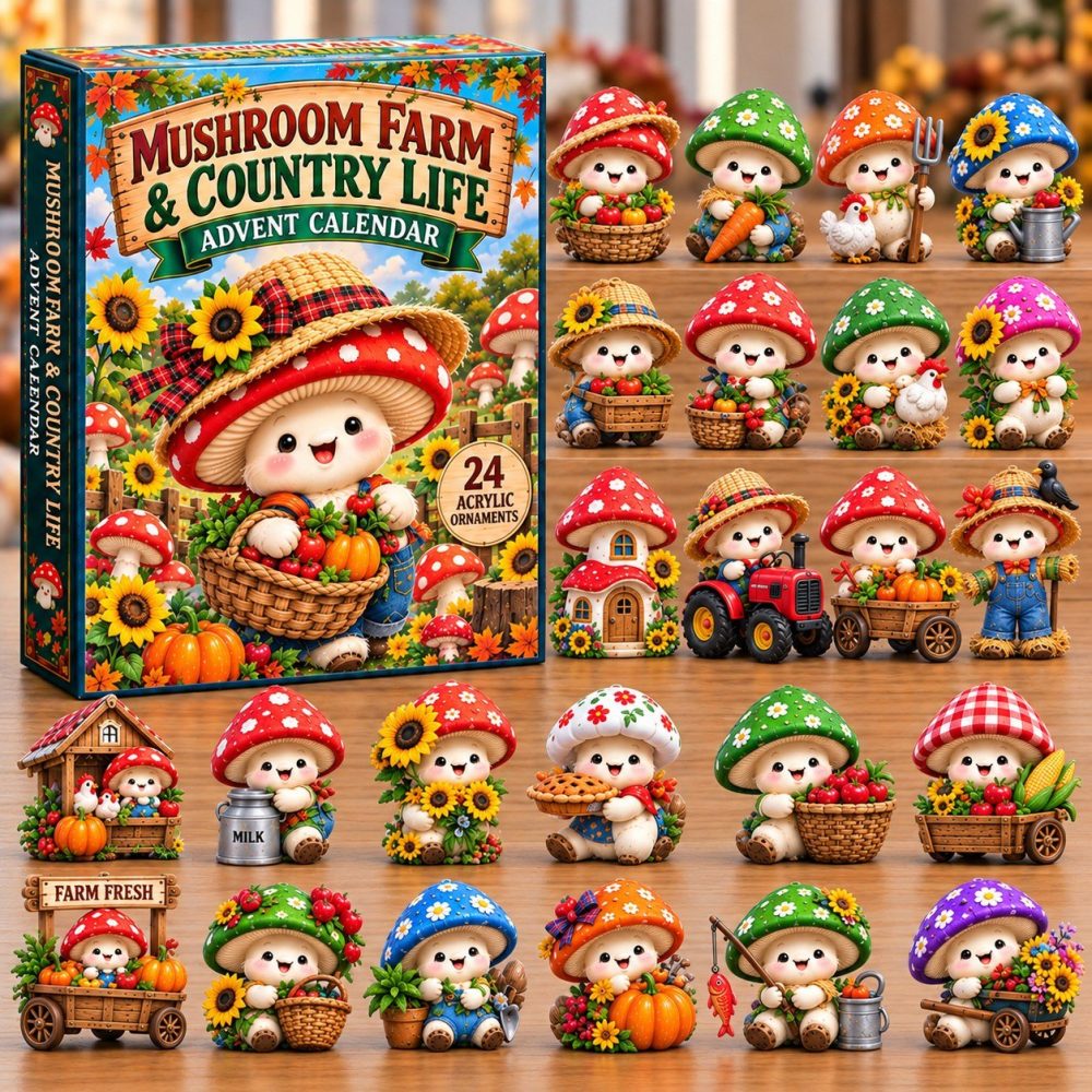 Mushroom Farm Country Life Advent Calendar 2026 Mushroom Farmer 24 Days Countdown Farmhouse Gift, 3D Acrylic Collectibles