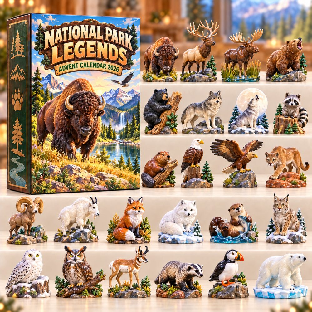 National Park Legends Advent Calendar 2026 Bison Bear Wildlife 24 Days Countdown Nature Gift, 3D Acrylic Collectibles