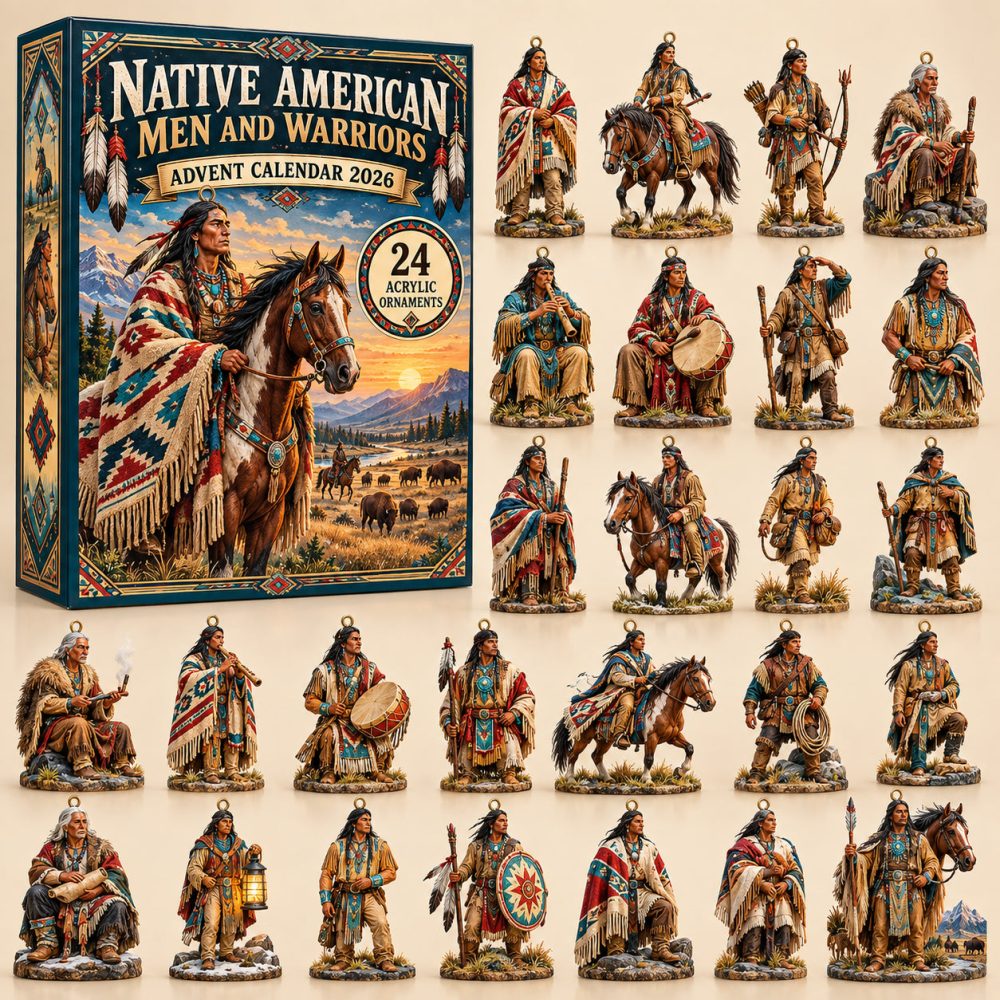 Native American Warriors Advent Calendar 2026 Horseback Chief 24 Days Countdown Western Gift, 3D Acrylic Collectibles