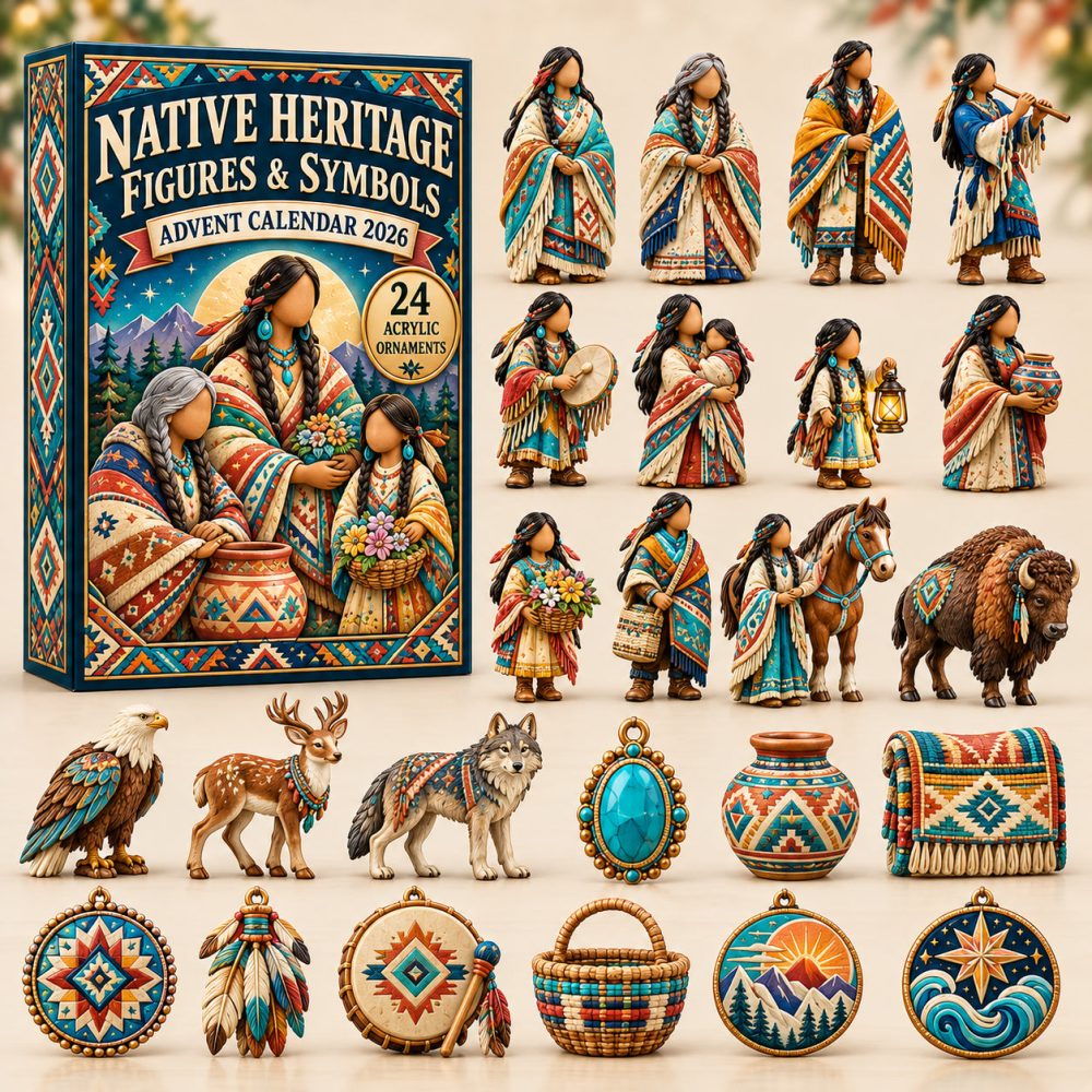 Native Heritage Symbols Advent Calendar 2026 Native American 24 Days Countdown Heritage Gift, 3D Acrylic Collectibles