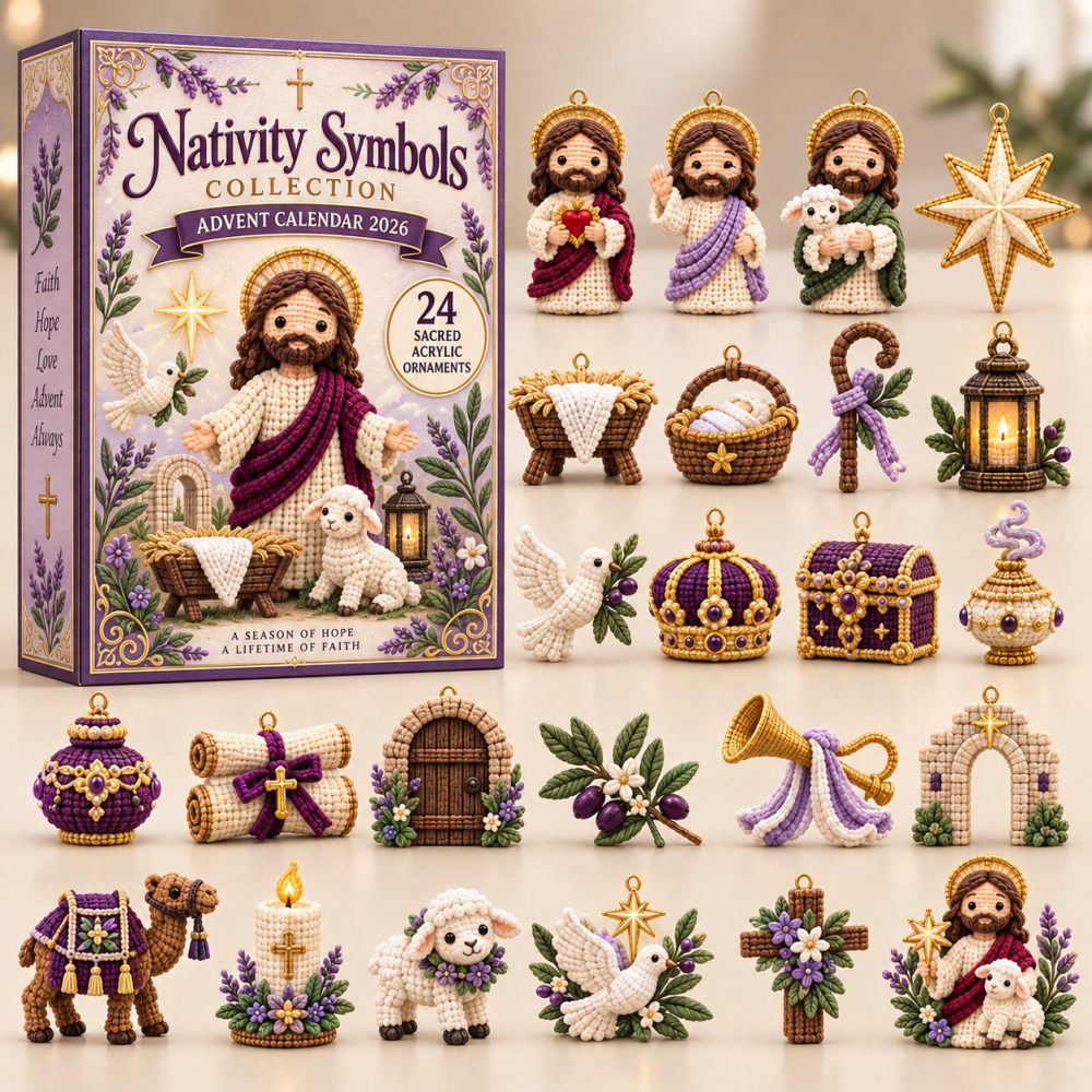 Nativity Symbols Advent Calendar 2026 Jesus Lamb Dove 24 Days Countdown Sunday School Gift, 3D Acrylic Collectibles
