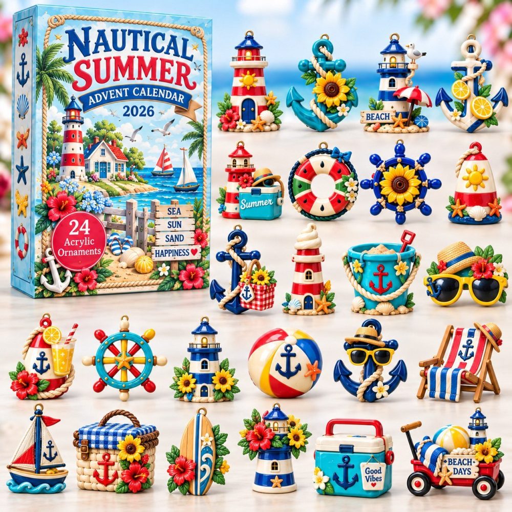Nautical Summer Advent Calendar 2026 Beach Anchor 24 Days Countdown Coastal Lover Gift, 3D Acrylic Collectibles