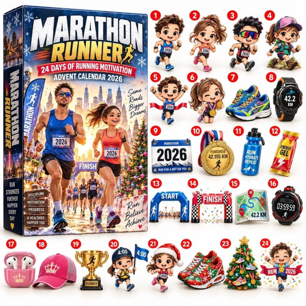 Marathon Runner 2026 Advent Calendar 24 Days Of Running Motivation Runner Gift Ideas , 3D Acrylic Collectibles