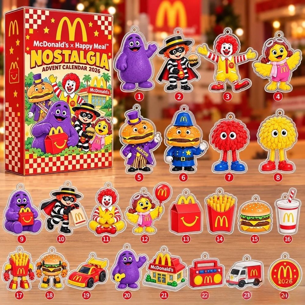Mcdonald Happy Meal Nostalgia Advent Calendar 2026 Christmas Countdown Xmas Gift Ideas , 3D Acrylic Collectibles