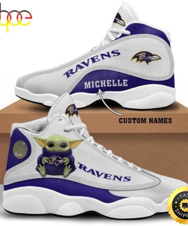 Baby Yoda Hug Baltimore Ravens Personalized Name Air Jordan 13 Shoes