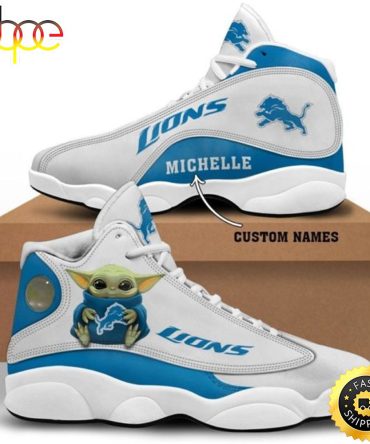 Baby Yoda Hug Detroit Lions Personalized Name Air Jordan 13 Shoes