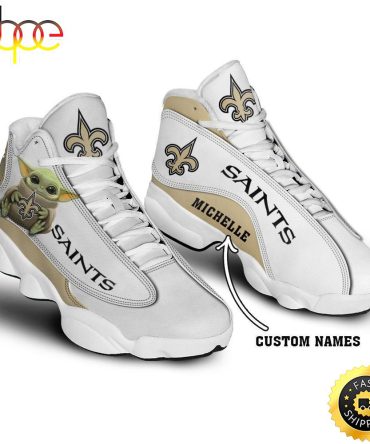 Baby Yoda Hug New Orleans Saints Personalized Name Air Jordan 13 Shoes