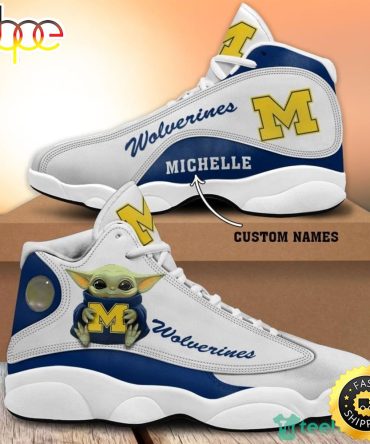 Michigan Wolverines Fans Baby Yoda Custom Name Air Jordan 13 Sneaker Shoes