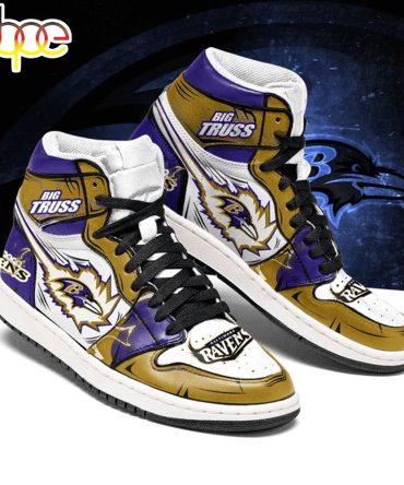 Nfl Baltimore Ravens Gold Purple Air Jordan 1 High Sneakers