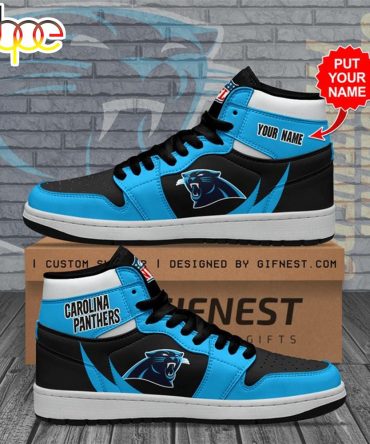 Nfl Carolina Panthers Custom Name Blue Black Air Jordan 1 High Sneakers