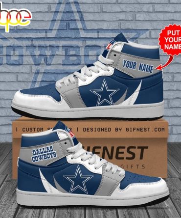 Nfl Dallas Cowboys Custom Name Blue White Grey Air Jordan 1 High Sneakers