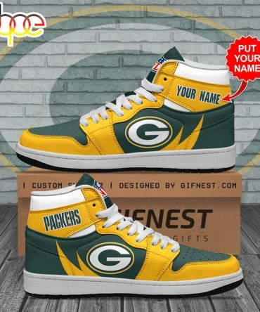 Nfl Green Bay Packers Custom Name Yellow Green Air Jordan 1 High Sneakers