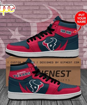 Nfl Houston Texans Custom Name Red Blue Air Jordan 1 High Sneakers