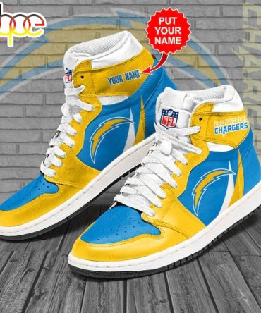 Nfl Los Angeles Chargers Custom Name Gold Blue Air Jordan 1 High Sneakers