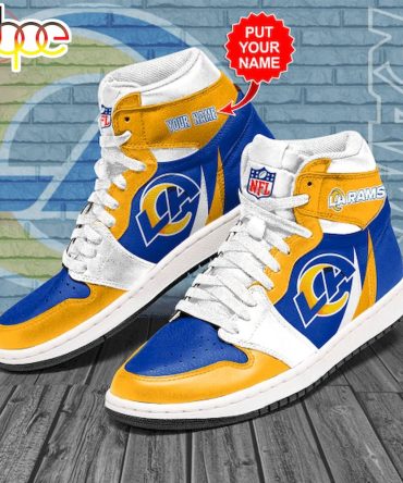 Nfl Los Angeles Rams Custom Name Golden Blue Air Jordan 1 High Sneakers