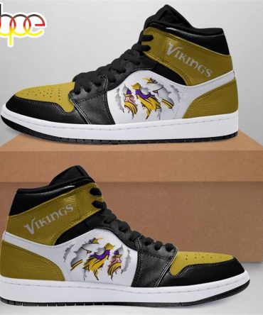 Nfl Minnesota Vikings Yellow Black White Scratch Logo Air Jordan 1 High Sneakers