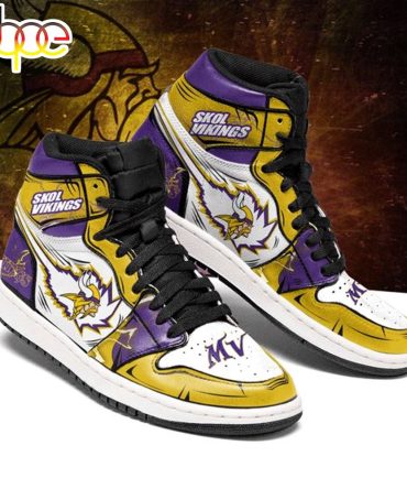Nfl Minnesota Vikings Yellow Purple Logo Pattern Air Jordan 1 High Sneakers