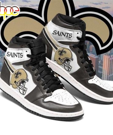 Nfl New Orleans Saints Black White Helmet Air Jordan 1 High Sneakers