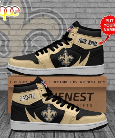 Nfl New Orleans Saints Custom Name Golden Black Fire Air Jordan 1 High Sneakers