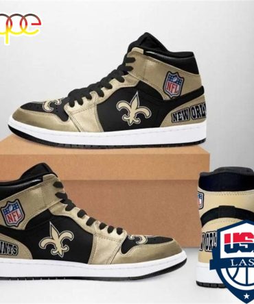 Nfl New Orleans Saints Golden Black Logo Air Jordan 1 High Sneakers