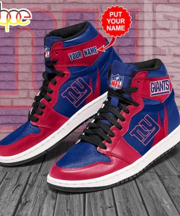 Nfl New York Giants Custom Name Red Blue Air Jordan 1 High Sneakers