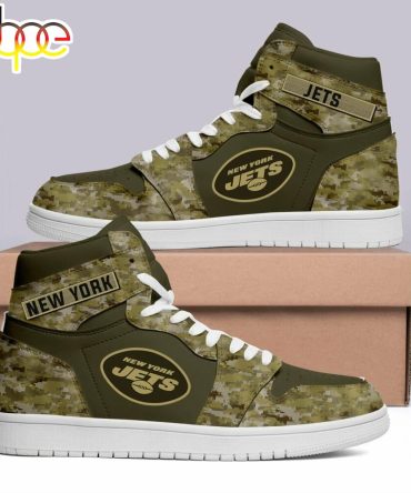 Nfl New York Jets Black Green Air Jordan 1 High Sneakers Camo