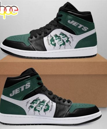 Nfl New York Jets Black Green Air Jordan 1 High Sneakers Logo