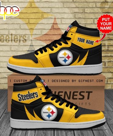Nfl Pittsburgh Steelers Custom Name Golden Black Air Jordan 1 High Sneakers
