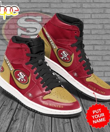 Nfl San Francisco 49Ers Custom Name Red Golden Air Jordan 1 High Sneakers