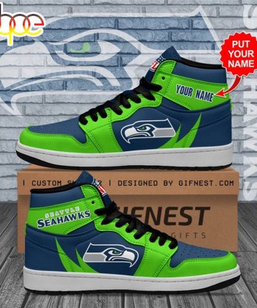 Nfl Seattle Seahawks Custom Name Green Navy Air Jordan 1 High Sneakers