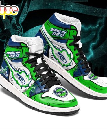 Nfl Seattle Seahawks Green Navy Air Jordan 1 High Sneakers