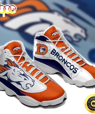 Nfl Denver Broncos White Orange Air Jordan 13 Sneaker Shoes