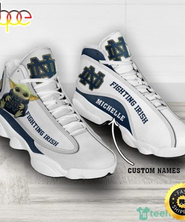 Notre Dame Fighting Irish Fans Baby Yoda Custom Name Air Jordan 13 Sneaker Shoes