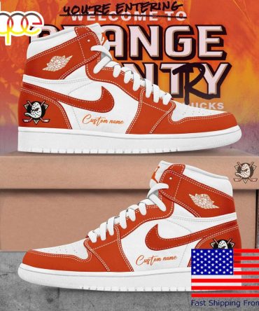 Anaheim Ducks You'Re Entering Nhl Custom Name Air Jordan 1 Shoes, Mens Running Shoes