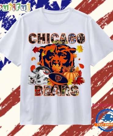 Chicago Bears Football Autumn Fall Leaves Pumpkin Graphic T Shirt