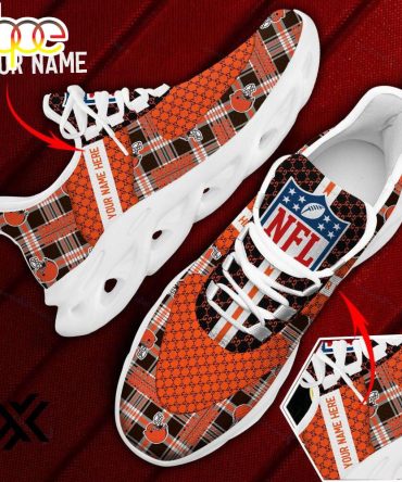 Custom Name Cleveland Browns Logo Caro Pattern Max Soul Shoes For Fans