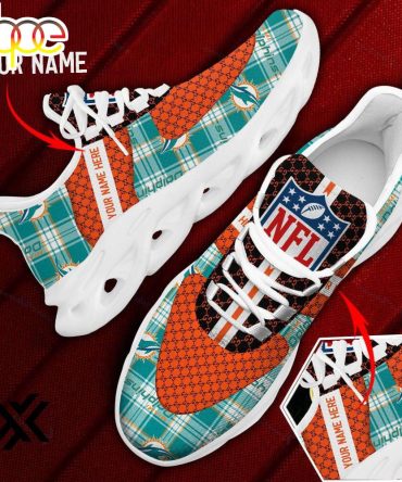 Custom Name Miami Dolphins Logo Caro Pattern Max Soul Shoes For Fans