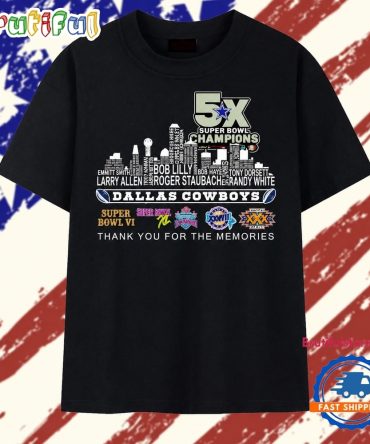 Dallas Cowboys 5X Super Bowl Champions Skyline Signatures T Shirt