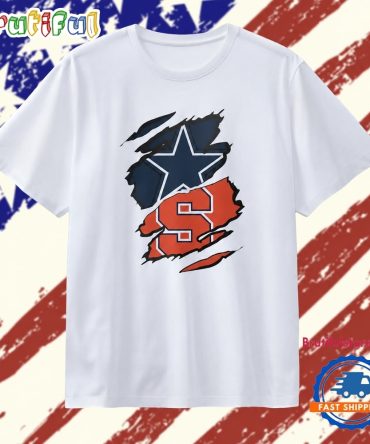 Dallas Cowboys And Syracuse Orange Torn Fabric Logo T Shirt