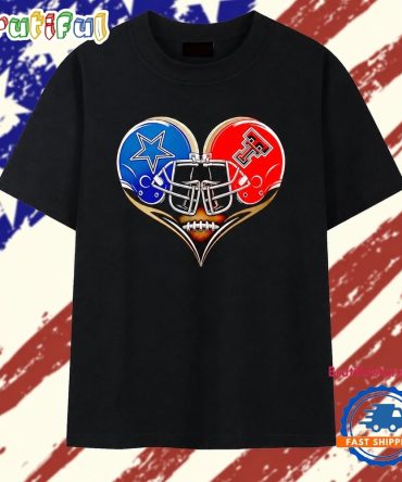 Dallas Cowboys And Texas Tech Red Raiders Heart Football Helmet T Shirt