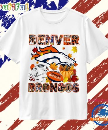 Denver Broncos Football Autumn Fall Leaves Graphic T Shirt