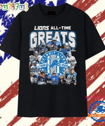 Detroit Lions All Time Greats Players Signature Football T Shirt