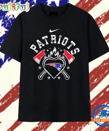 Distressed New England Patriots Heart And Axes Logo T Shirt