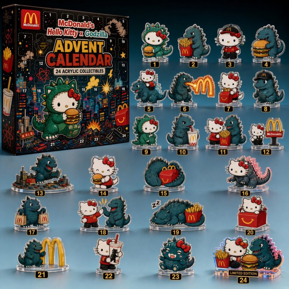 Mcdonalds Hello Kitty Godzilla Christmas Advent Calendar Hello Kitty Merch Happy Meal Gift, 3D Acrylic Collectibles
